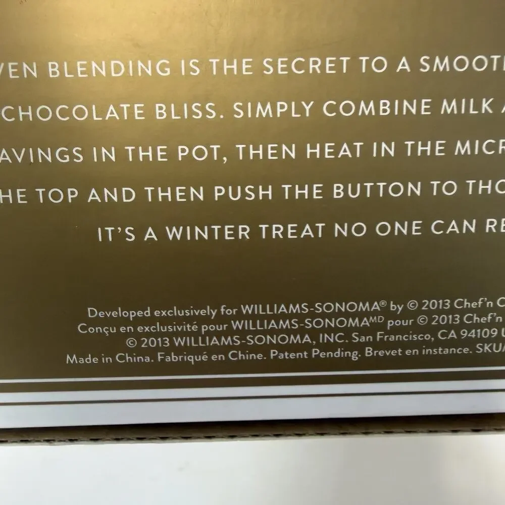 Williams-Sonoma Hot Cocoa Chocolate Carafe Pot White Gold Pitcher Frother NEW